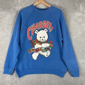 Vintage Tultex Sweatshirt Large Blue Polar Bear Charge Credit Card Graphic 90s